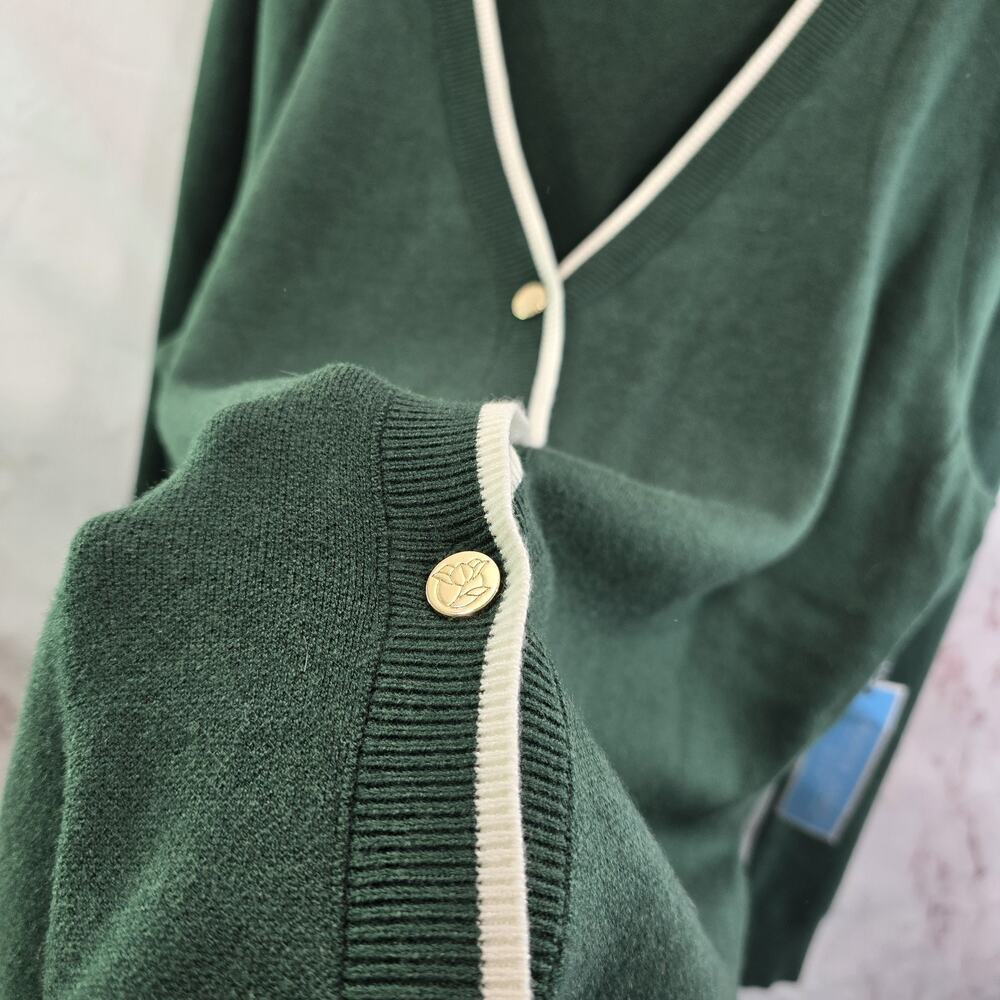 Draper James Sweater Womens 2X Dark Green Cardigan Tie Bow White Trim - Picture 11 of 14
